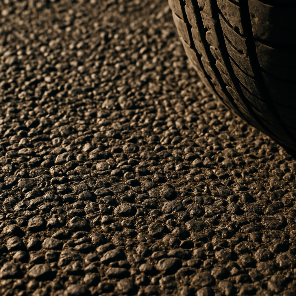 New Zealand chipseal road surface close-up showing rough aggregate texture that causes tyre noise